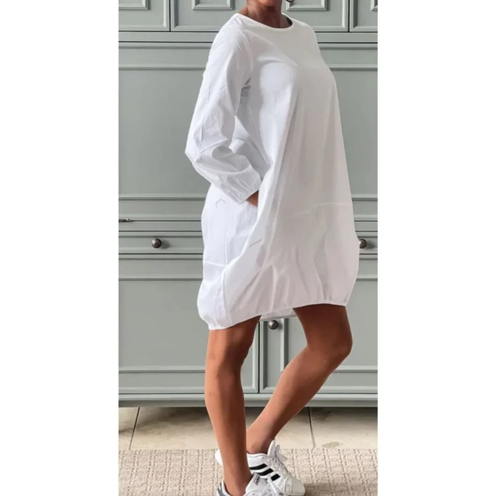 love in White Long-Sleeve Balloon Hem Dress summer dress pockets‎ nwt